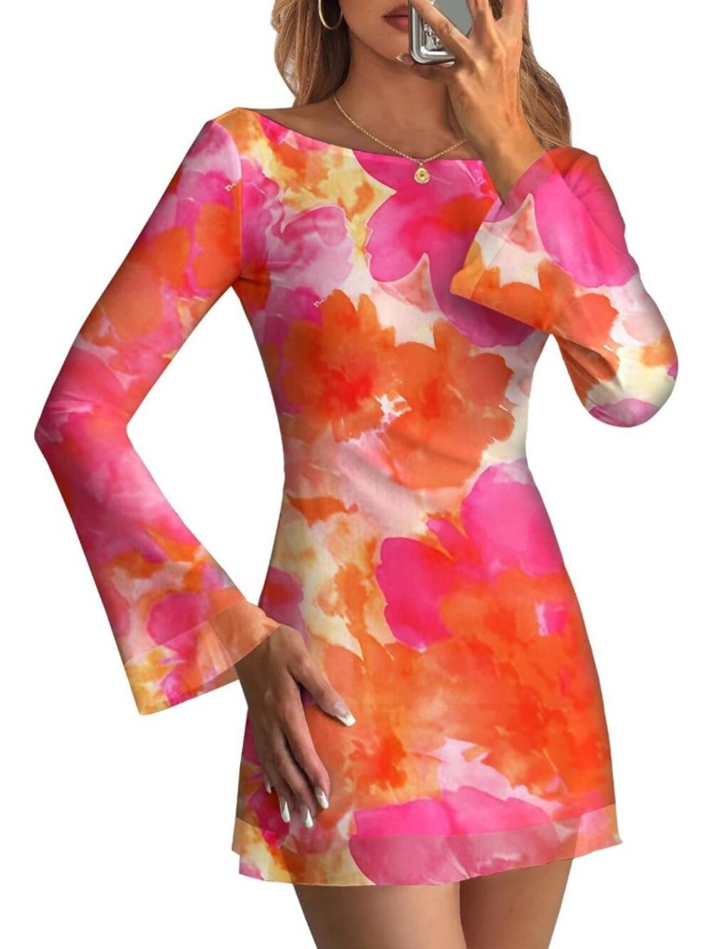 Chic Women's Boat Neck Bell Sleeve Dress - Stylish Short Party Dress